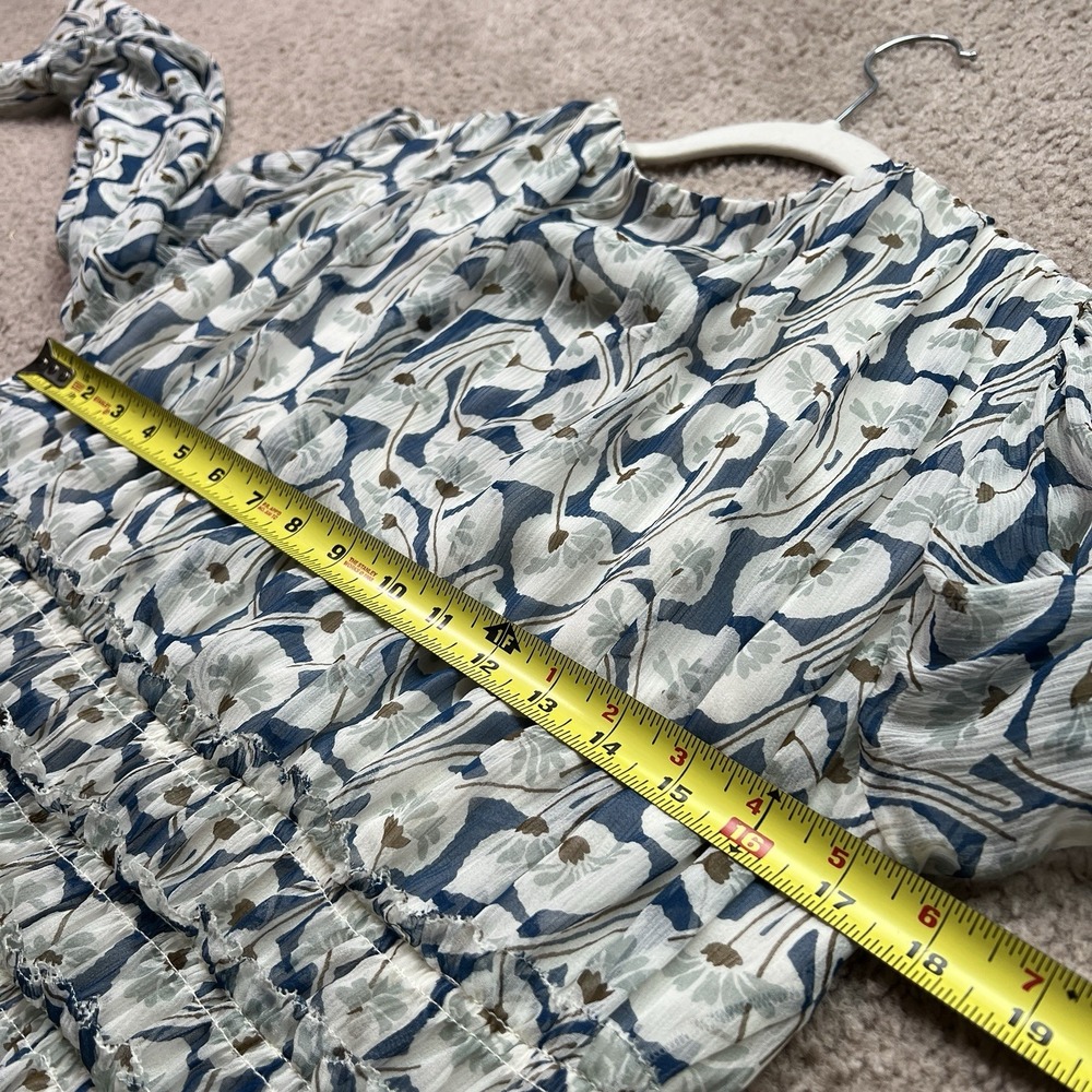 Rebecca Taylor Silk Floral Long Sleeve V Neck Lined Blouse Top White Blue Siz 10 - Picture 7 of 12